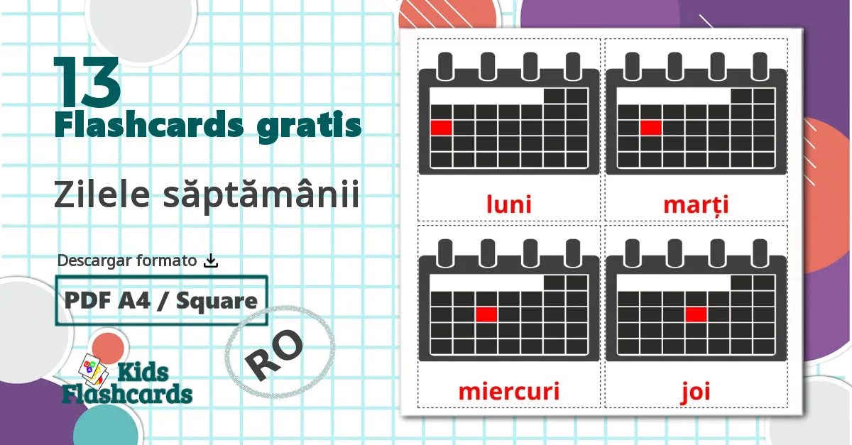 13 tarjetas didacticas de Zilele săptămânii