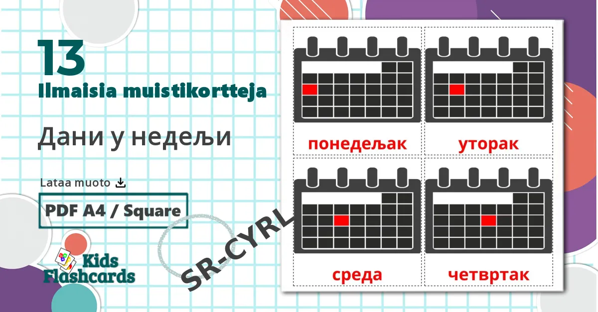 13 Дани у недељи lasten kuvakortit