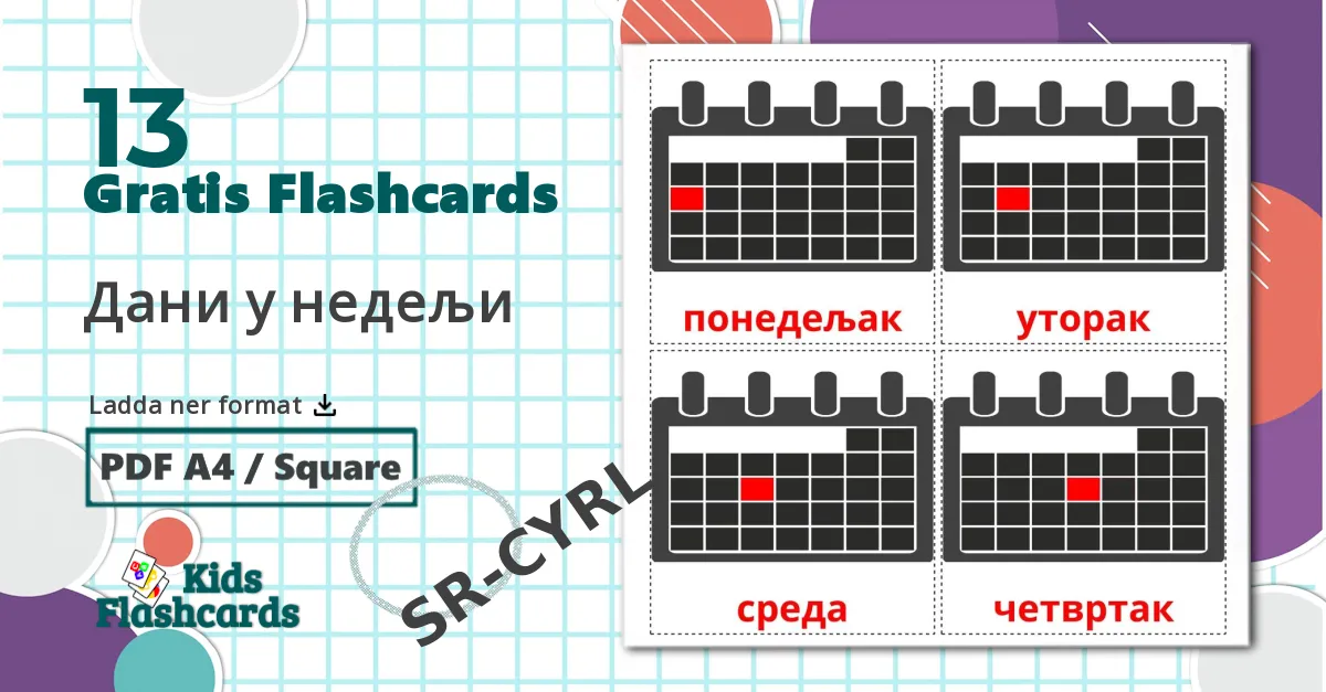 13 Дани у недељи bildkort för barn
