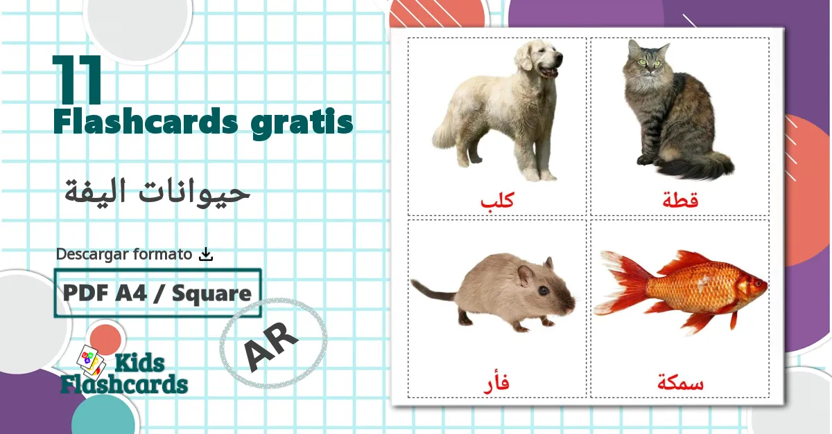 Animales Domésticos - tarjetas de vocabulario en árabe