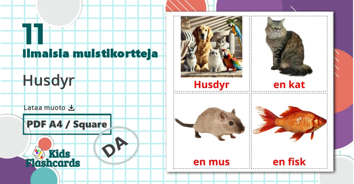 11 Husdyr lasten kuvakortit