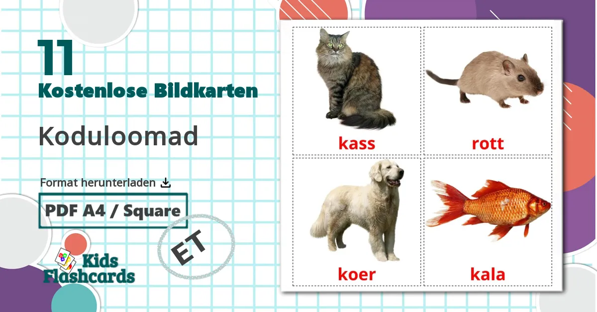 11 Bildkarten für Koduloomad