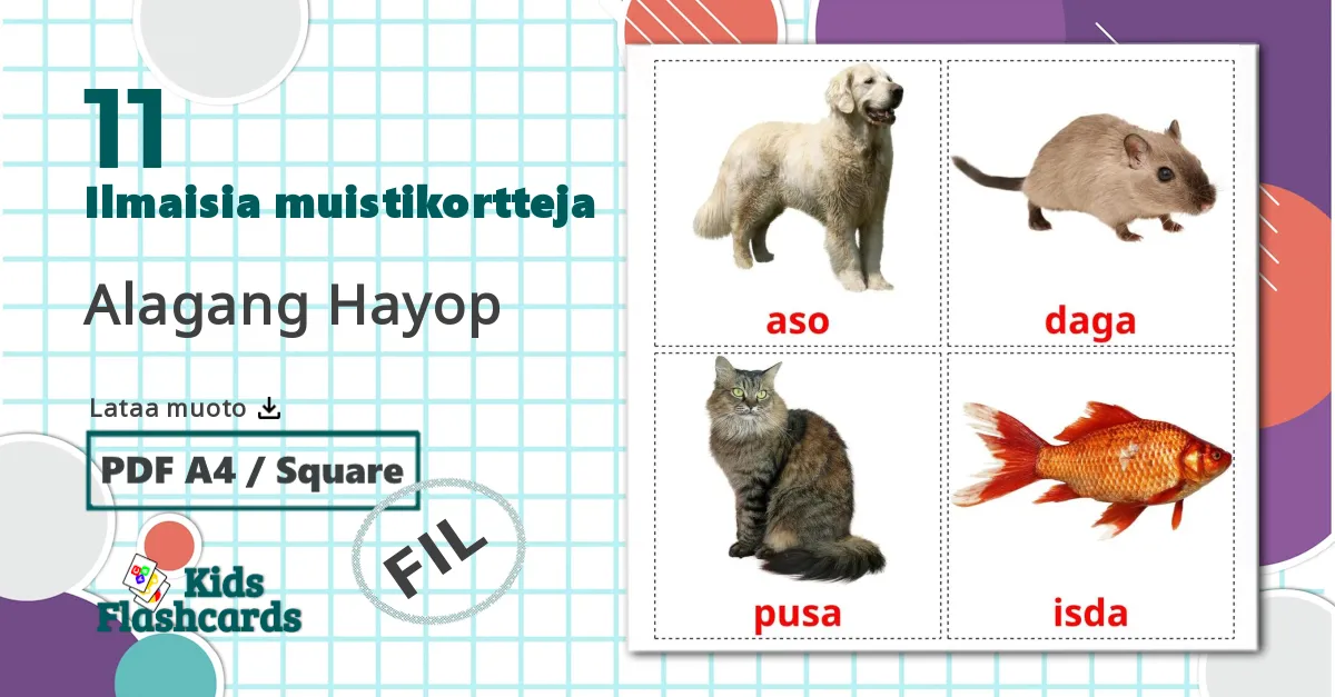 11 Alagang Hayop lasten kuvakortit