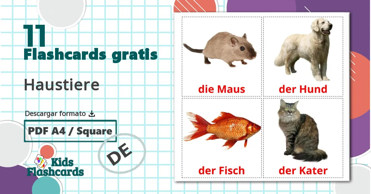 Animales Domésticos - tarjetas de vocabulario en alemán