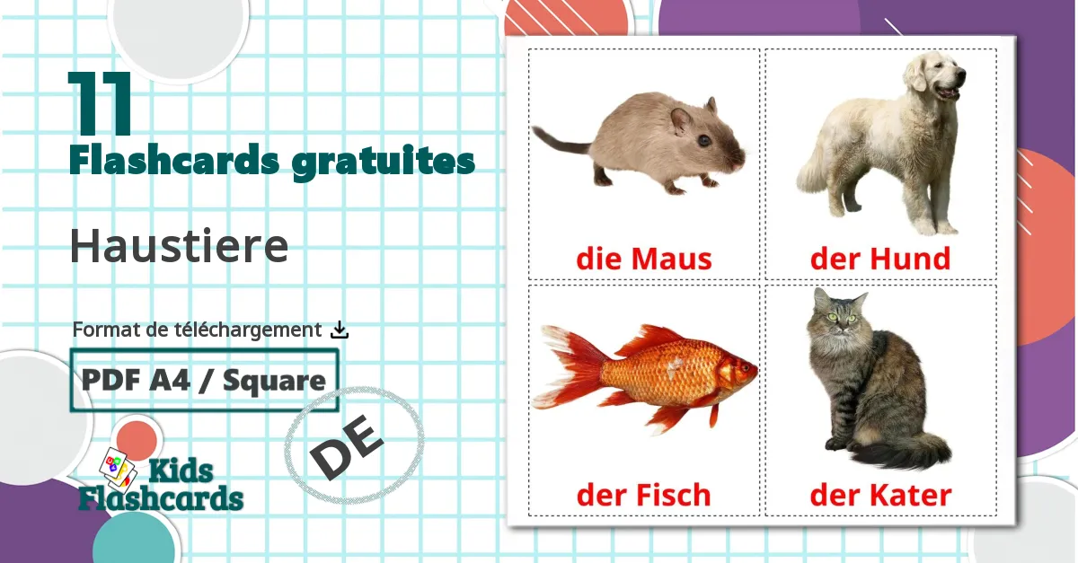 Les animaux Domestiques - cartes de vocabulaire allemand