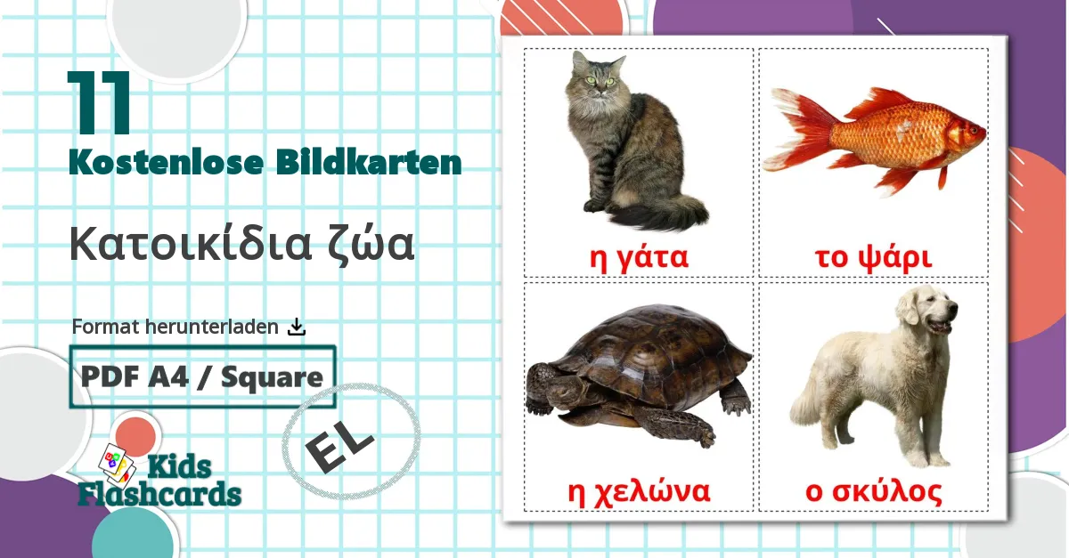 11 Bildkarten für Κατοικίδια ζώα