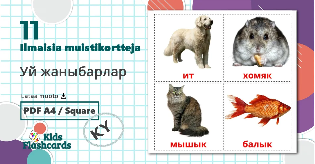 11 Уй жаныбарлар lasten kuvakortit