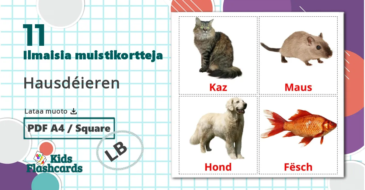 11 Hausdéieren lasten kuvakortit