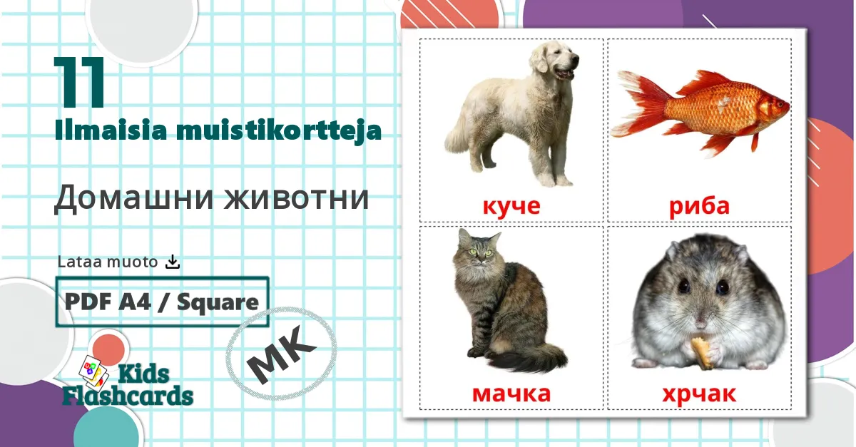 11 Домашни животни lasten kuvakortit