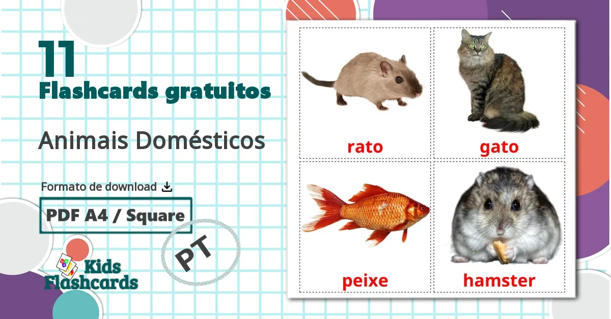 11 Flashcards de Animais Domésticos