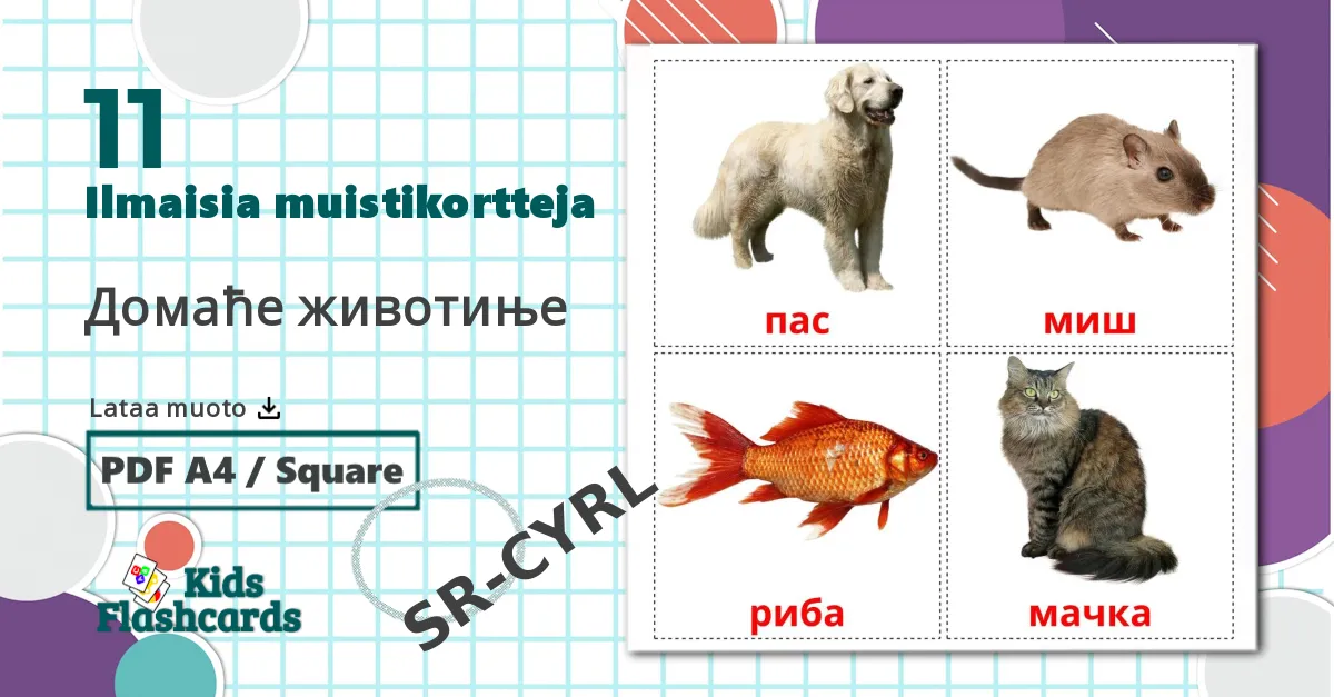11 Домаће животиње lasten kuvakortit