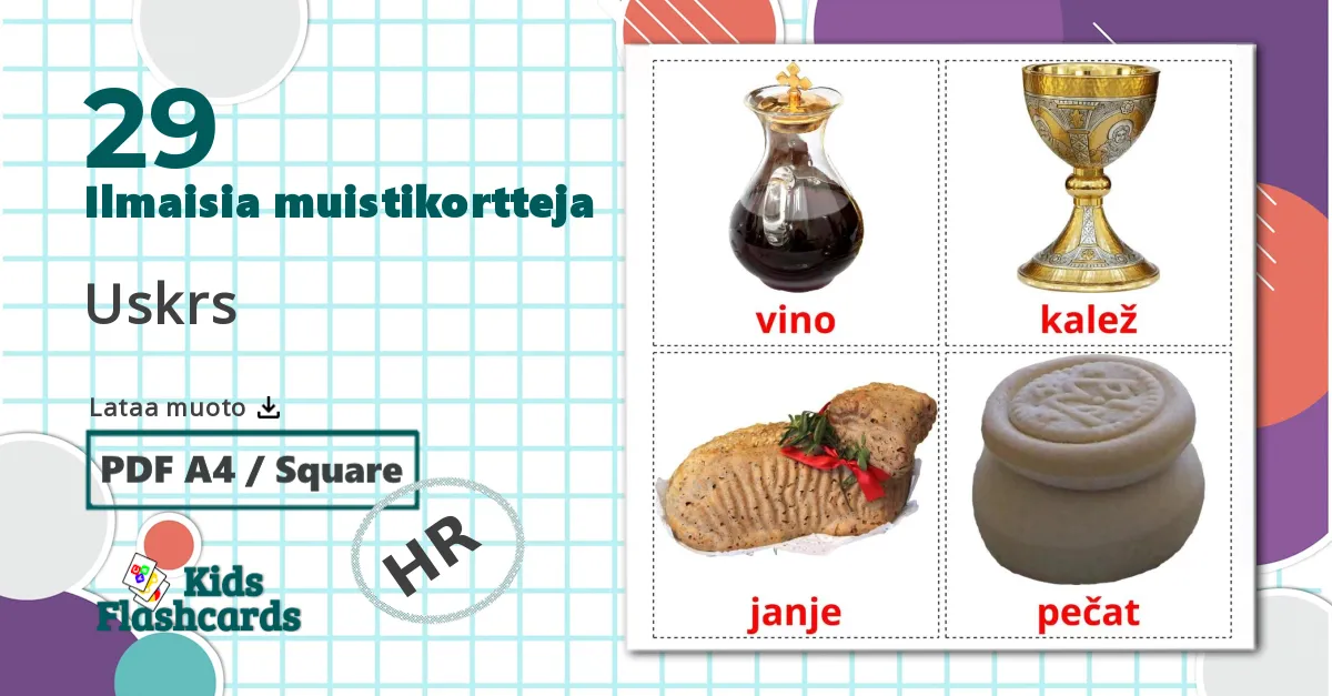 29 Uskrs lasten kuvakortit