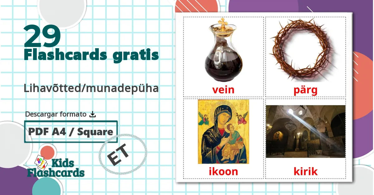 29 tarjetas didacticas de Lihavõtted/munadepüha