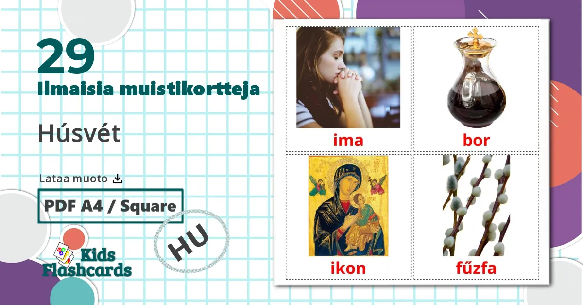 29 Húsvét lasten kuvakortit