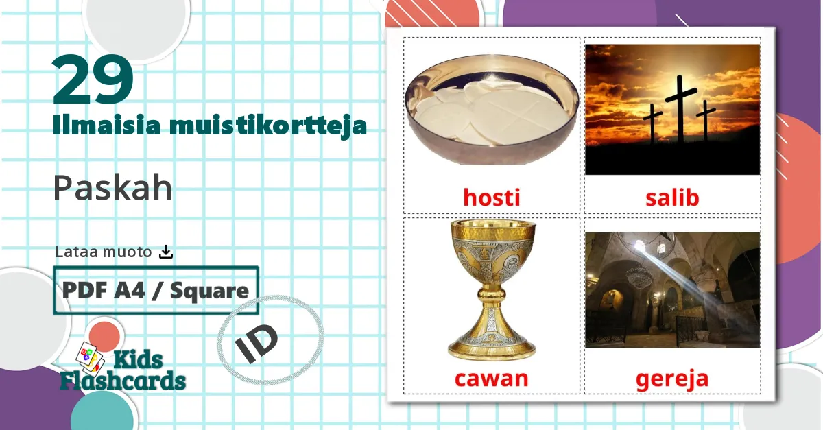 29 Paskah lasten kuvakortit