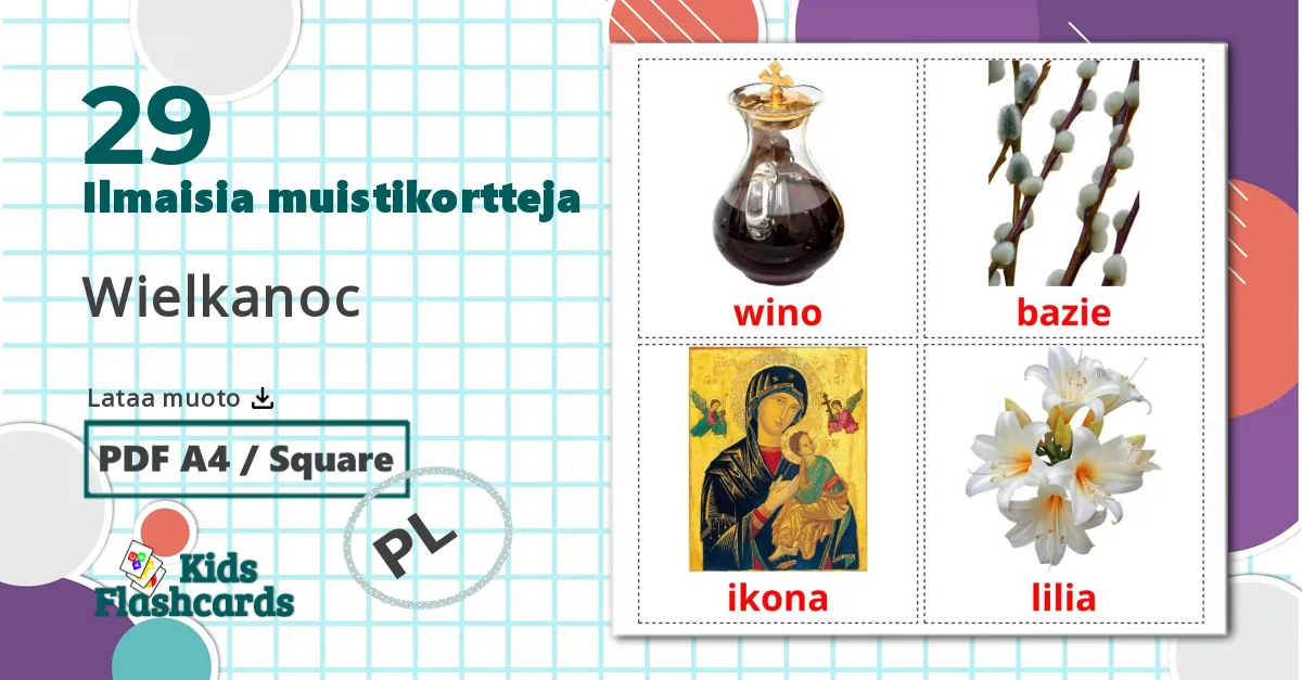 29 Wielkanoc lasten kuvakortit