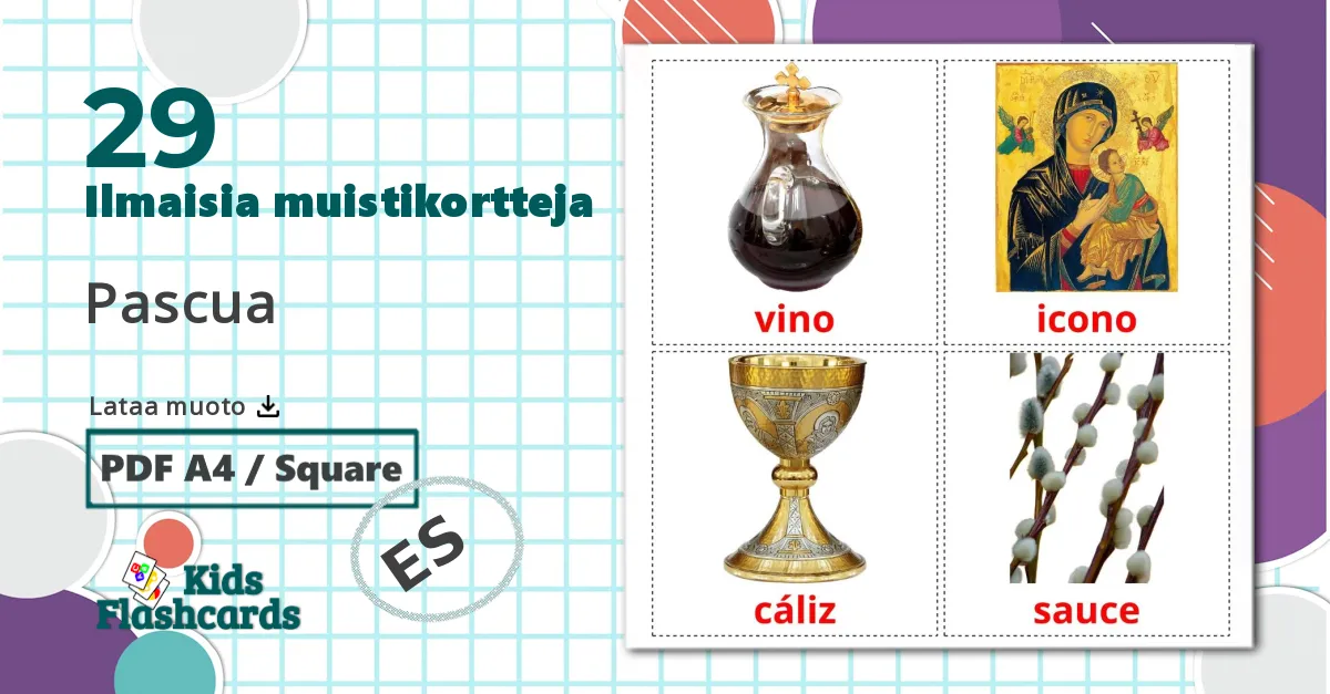 29 Pascua lasten kuvakortit