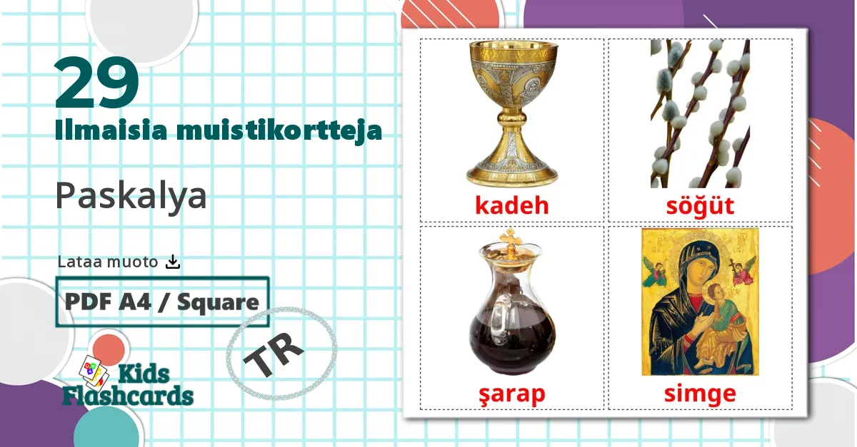29 Paskalya lasten kuvakortit