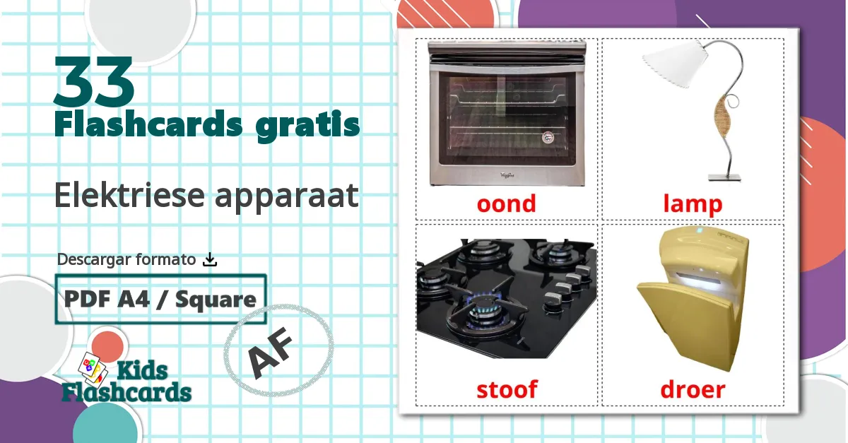 Electrodomésticos - tarjetas de vocabulario en afrikáans