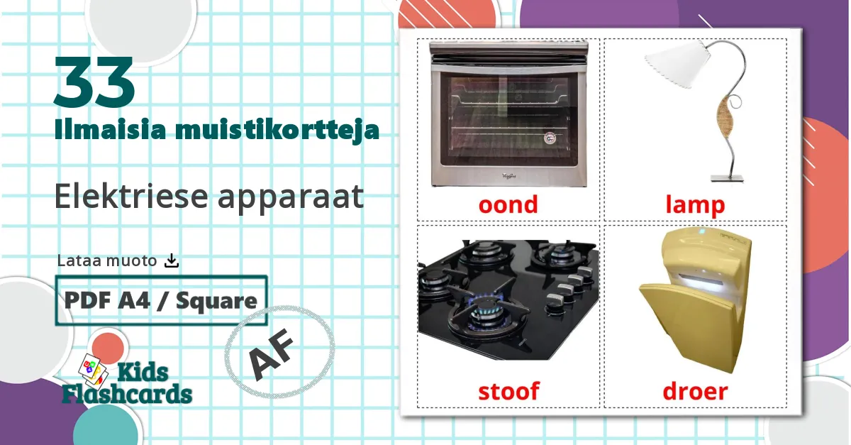 33 Elektriese apparaat lasten kuvakortit