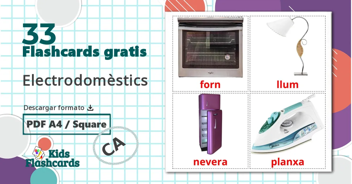33 tarjetas didacticas de Electrodomésticos