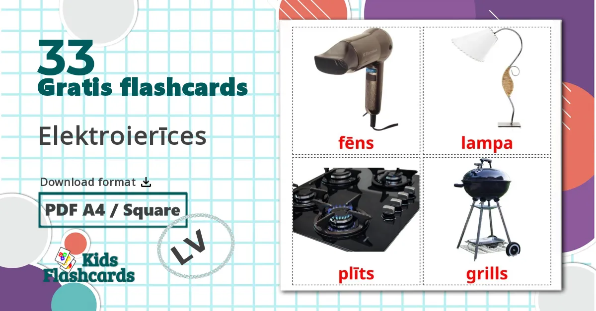 33 Elektroierīces billedkort for børn