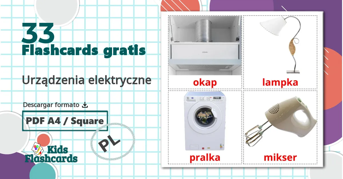 33 tarjetas didacticas de Urządzenia elektryczne