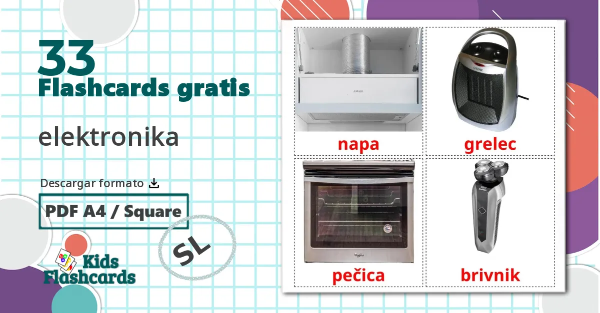 33 tarjetas didacticas de Electrodomésticos