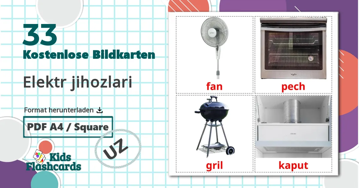 33 Bildkarten für Elektr jihozlari