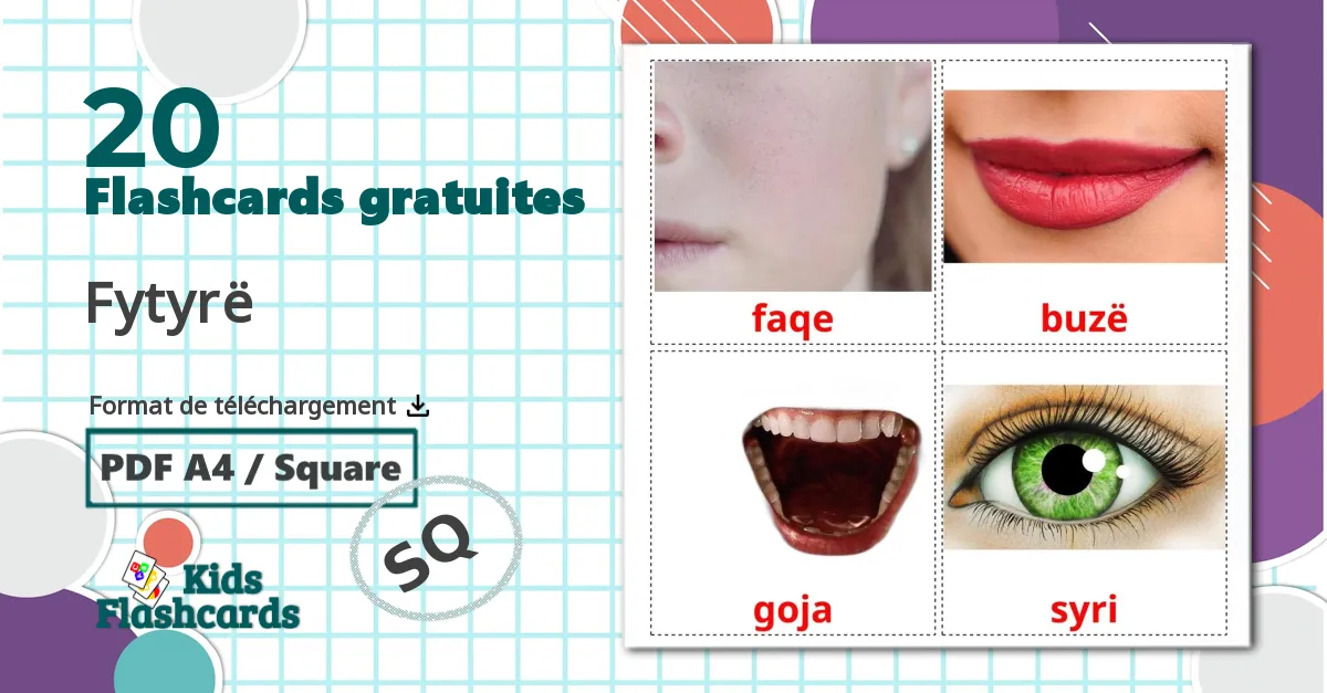 Parties du Visage - cartes de vocabulaire albanais