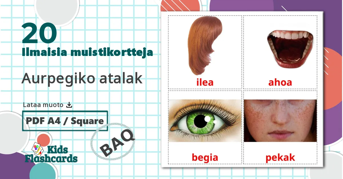 20 Kasvot lasten kuvakortit