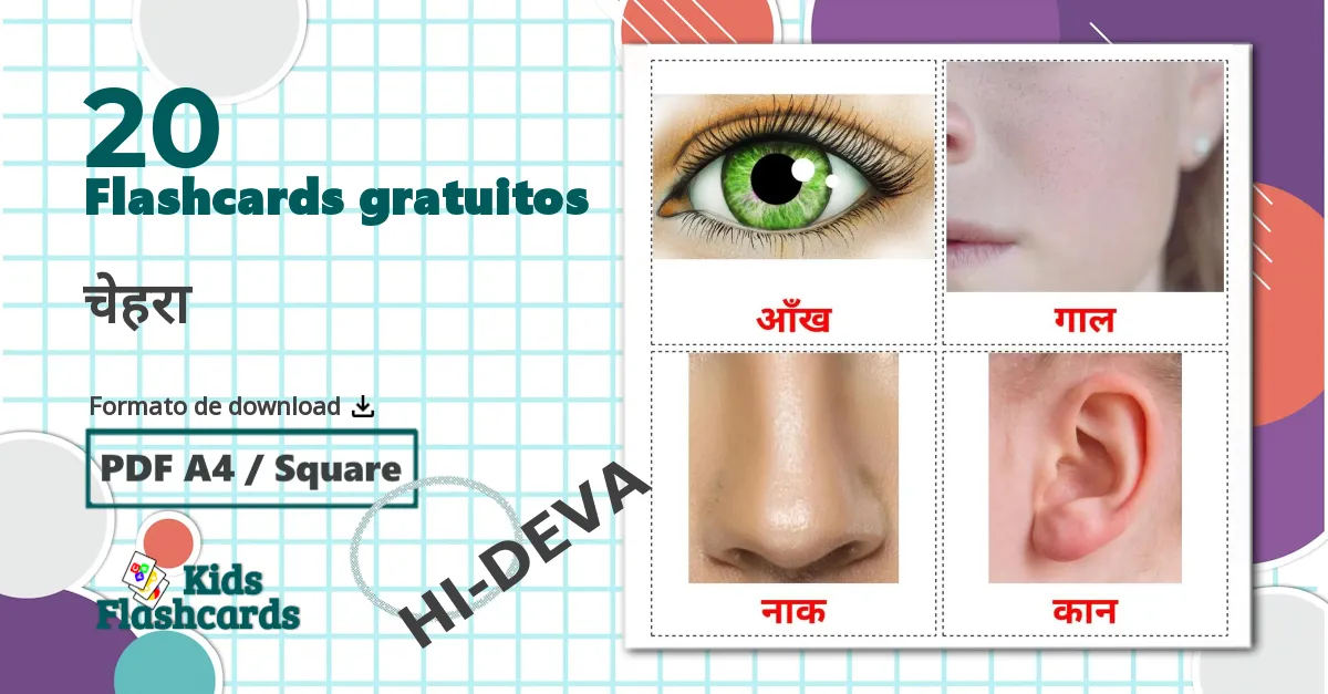 20 Flashcards de चेहरा