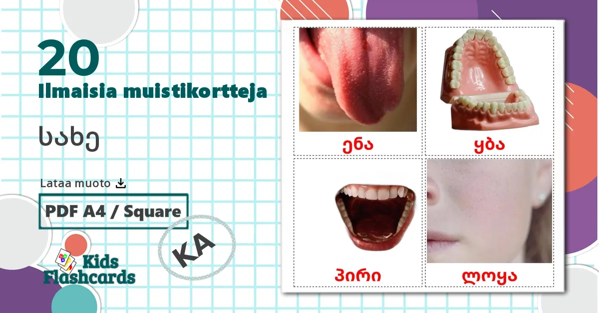 20 სახე lasten kuvakortit