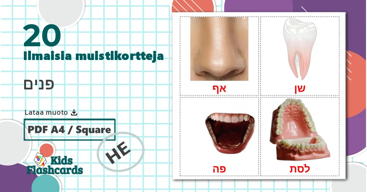 20 פנים lasten kuvakortit