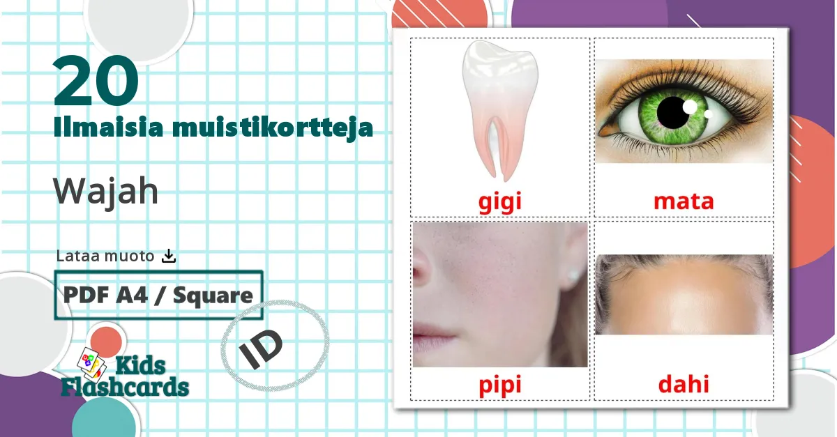 20 Wajah lasten kuvakortit