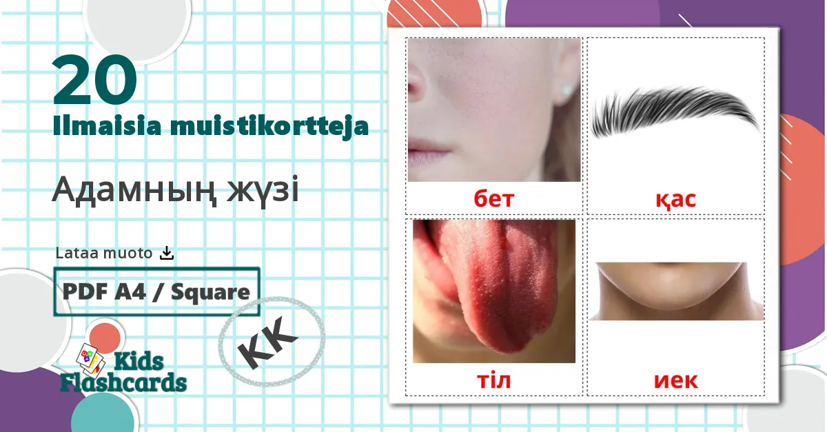 20 Адамның жүзі  lasten kuvakortit