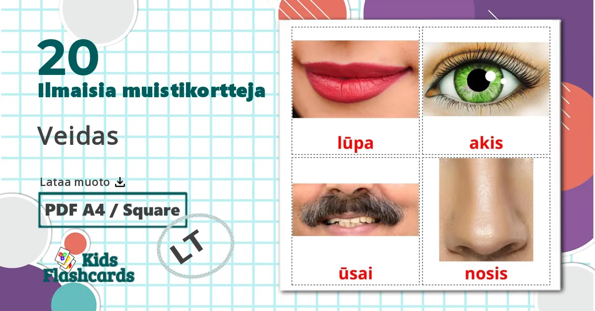 20 Veidas lasten kuvakortit