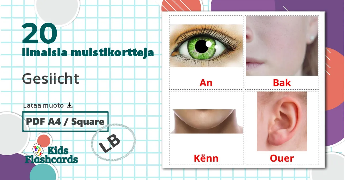 20 Gesiicht lasten kuvakortit