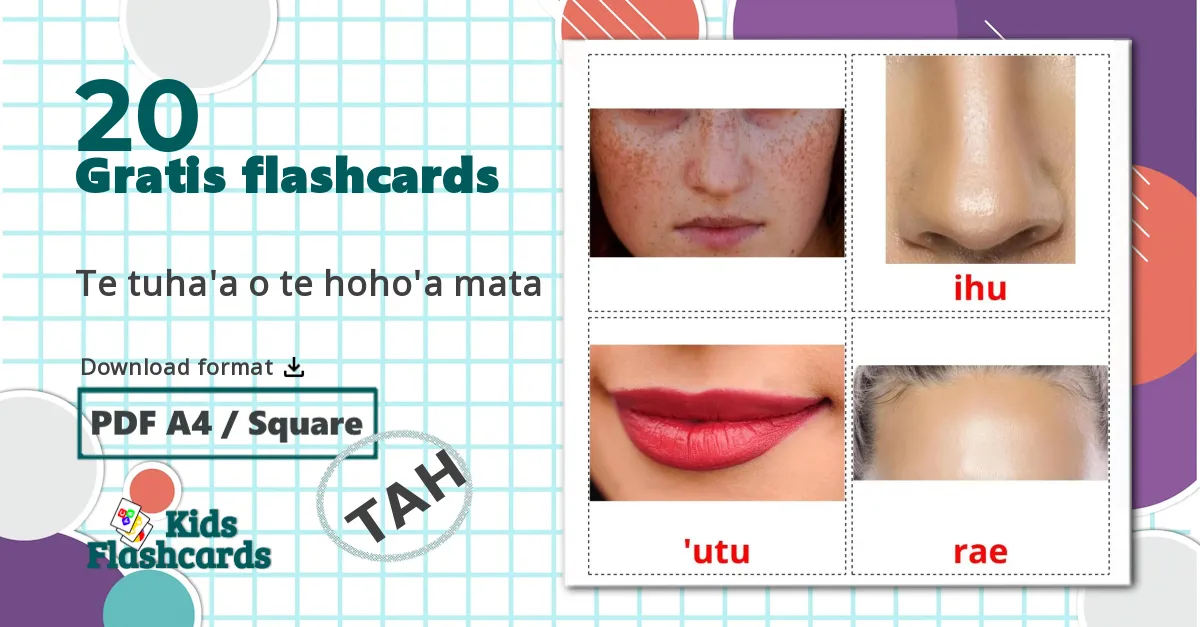 20 Te tuha'a o te hoho'a mata billedkort for børn