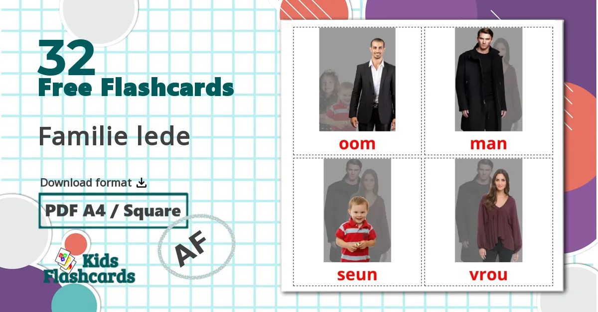 Family members - afrikaans vocabulary cards