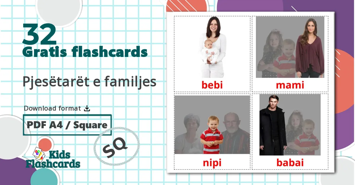 32 Pjesëtarët e familjes billedkort for børn