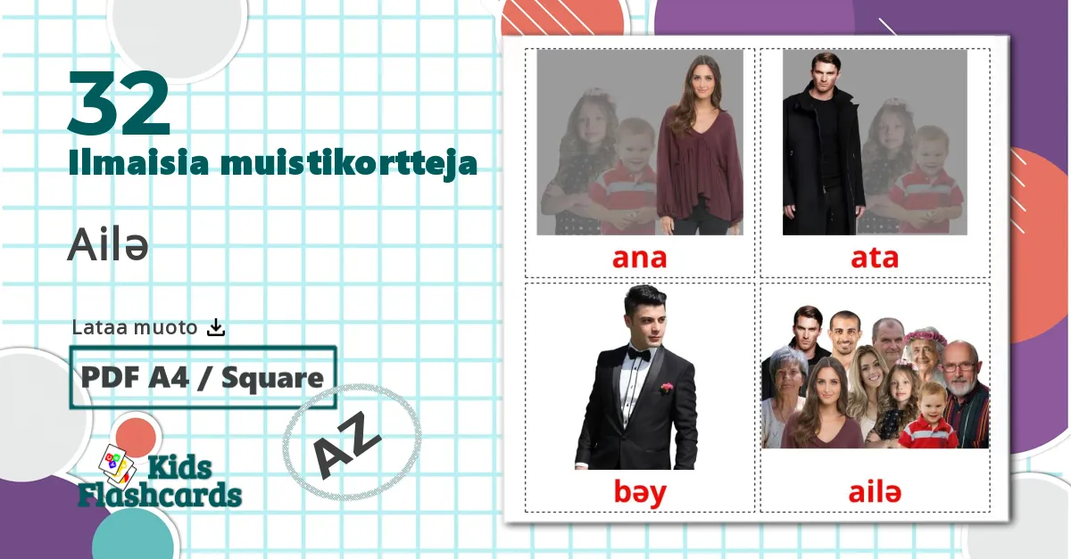32 Ailə lasten kuvakortit