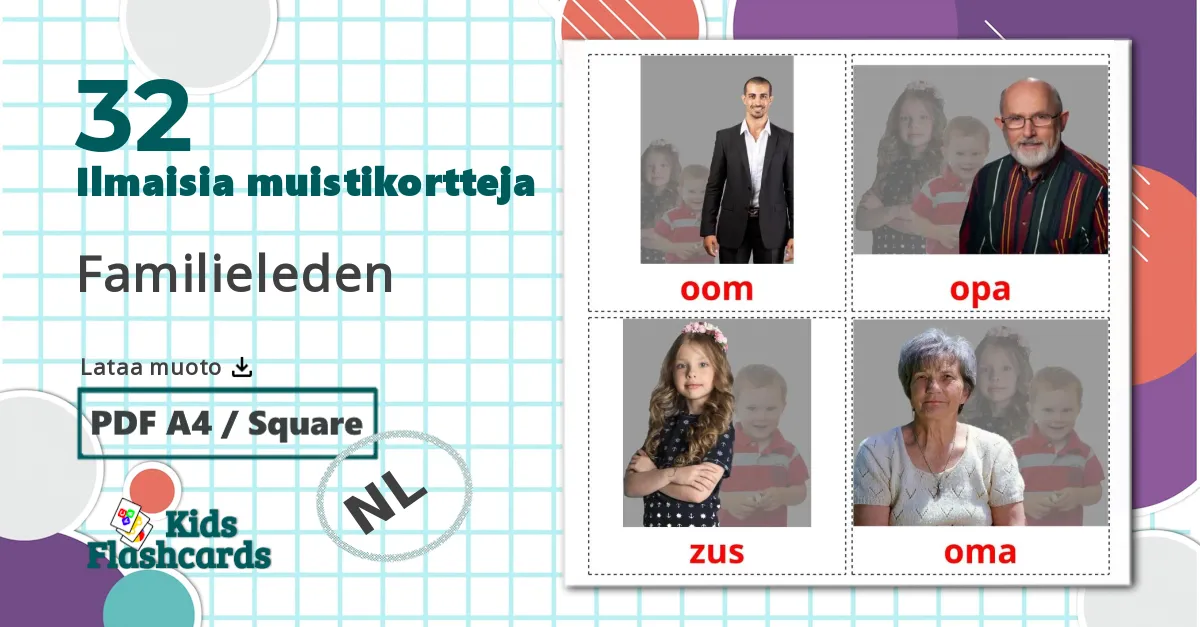 32 Familieleden lasten kuvakortit
