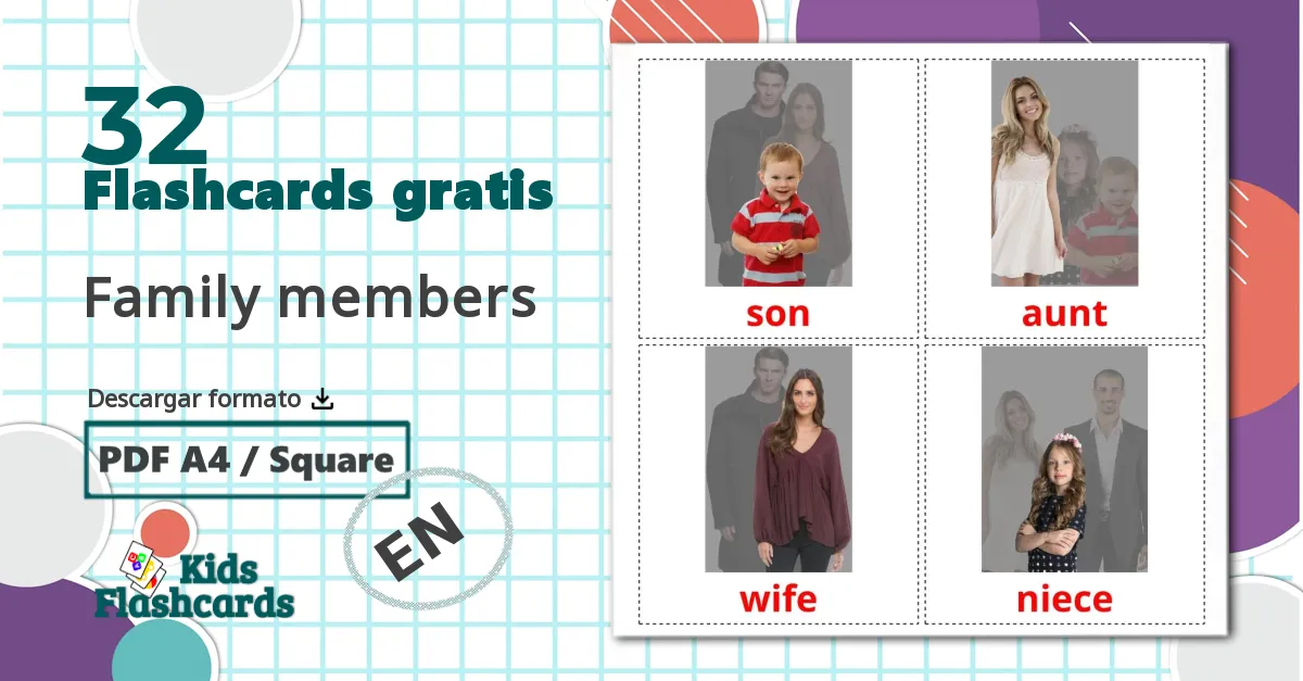 32 tarjetas didacticas de Family members