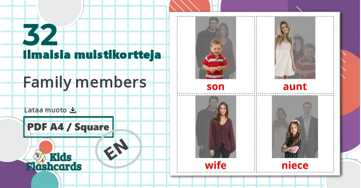 32 Family members lasten kuvakortit