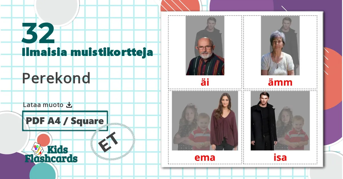 32 Perekond lasten kuvakortit