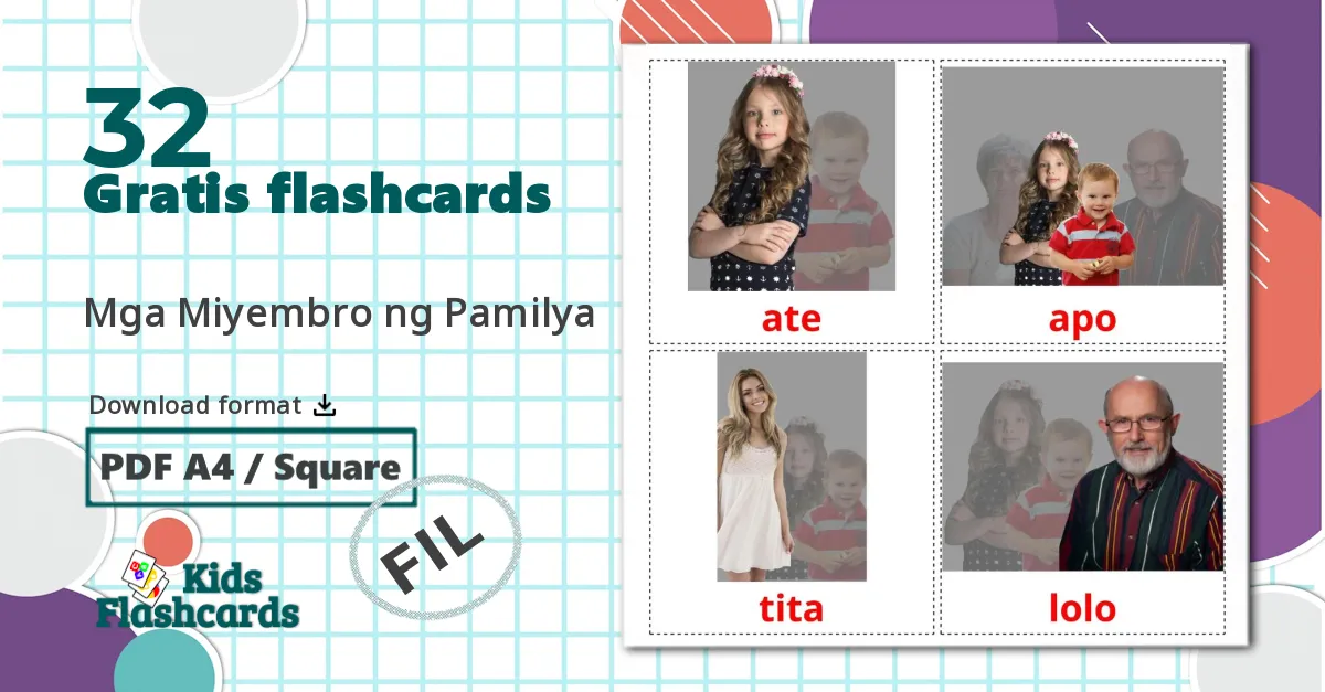 32 Mga Miyembro ng Pamilya billedkort for børn