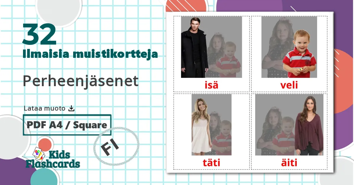 32 Perheenjäsenet  lasten kuvakortit