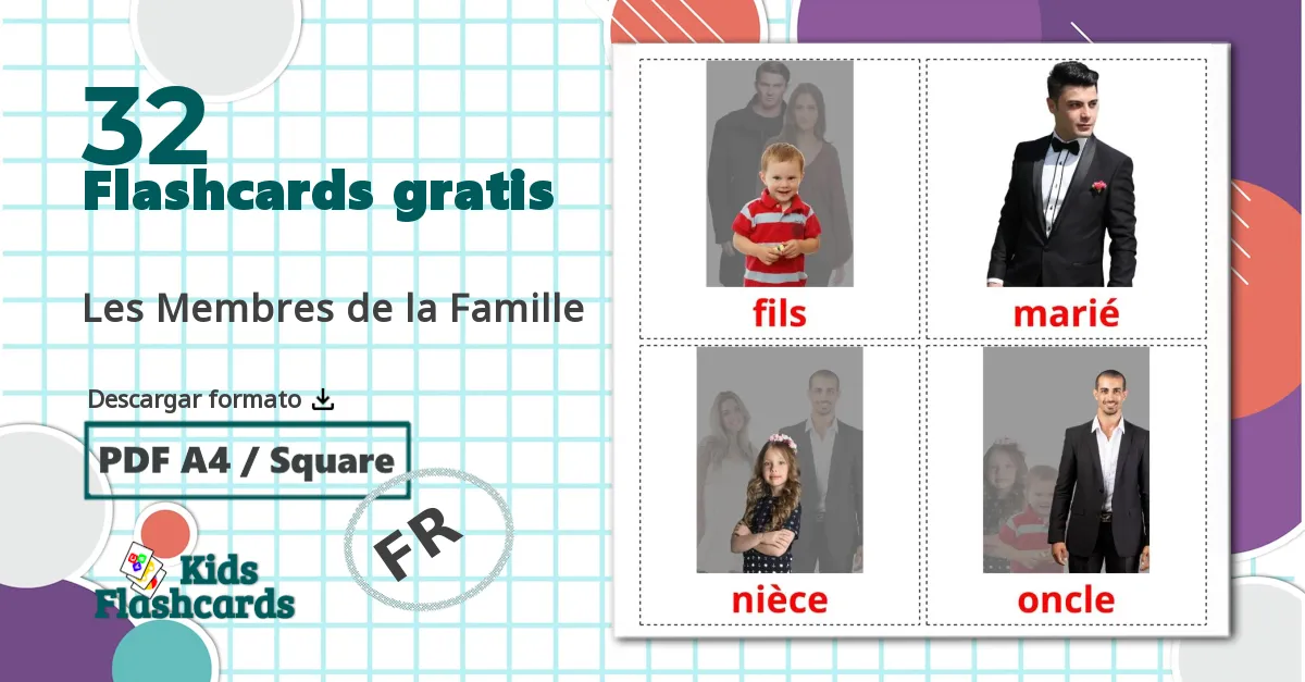 32 tarjetas didacticas de Miembros de la Familia