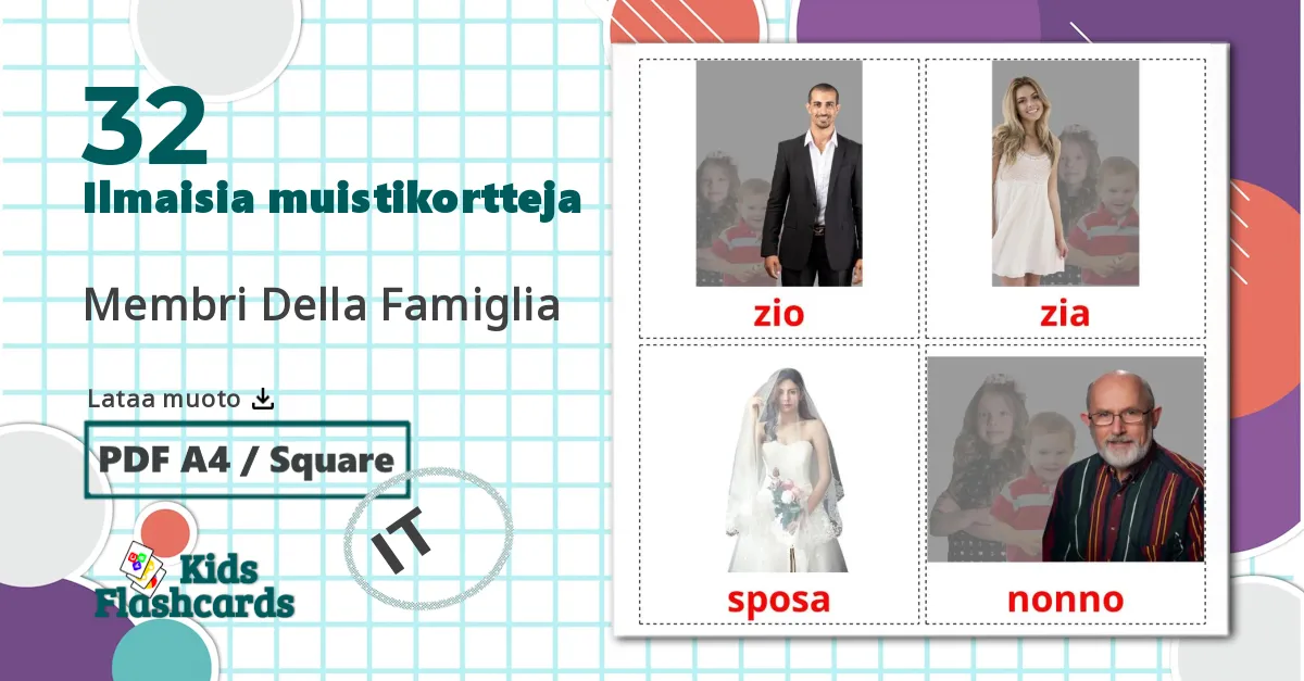 32 Membri Della Famiglia lasten kuvakortit